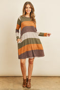 Load image into Gallery viewer, Long Sleeved Rib Stripe Pocket Dress
