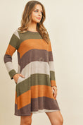 Load image into Gallery viewer, Long Sleeved Rib Stripe Pocket Dress
