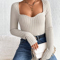 Load image into Gallery viewer, Women Rib Knit Square V Neck Long Sleeve Autumn Sweater
