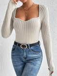 Load image into Gallery viewer, Women Rib Knit Square V Neck Long Sleeve Autumn Sweater
