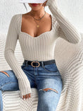 Load image into Gallery viewer, Women Rib Knit Square V Neck Long Sleeve Autumn Sweater
