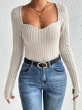 Load image into Gallery viewer, Women Rib Knit Square V Neck Long Sleeve Autumn Sweater
