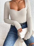 Load image into Gallery viewer, Women Rib Knit Square V Neck Long Sleeve Autumn Sweater
