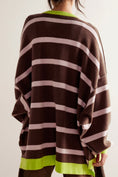 Load image into Gallery viewer, Women Contrast Stripes Button Down Long Sleeve Cardigan
