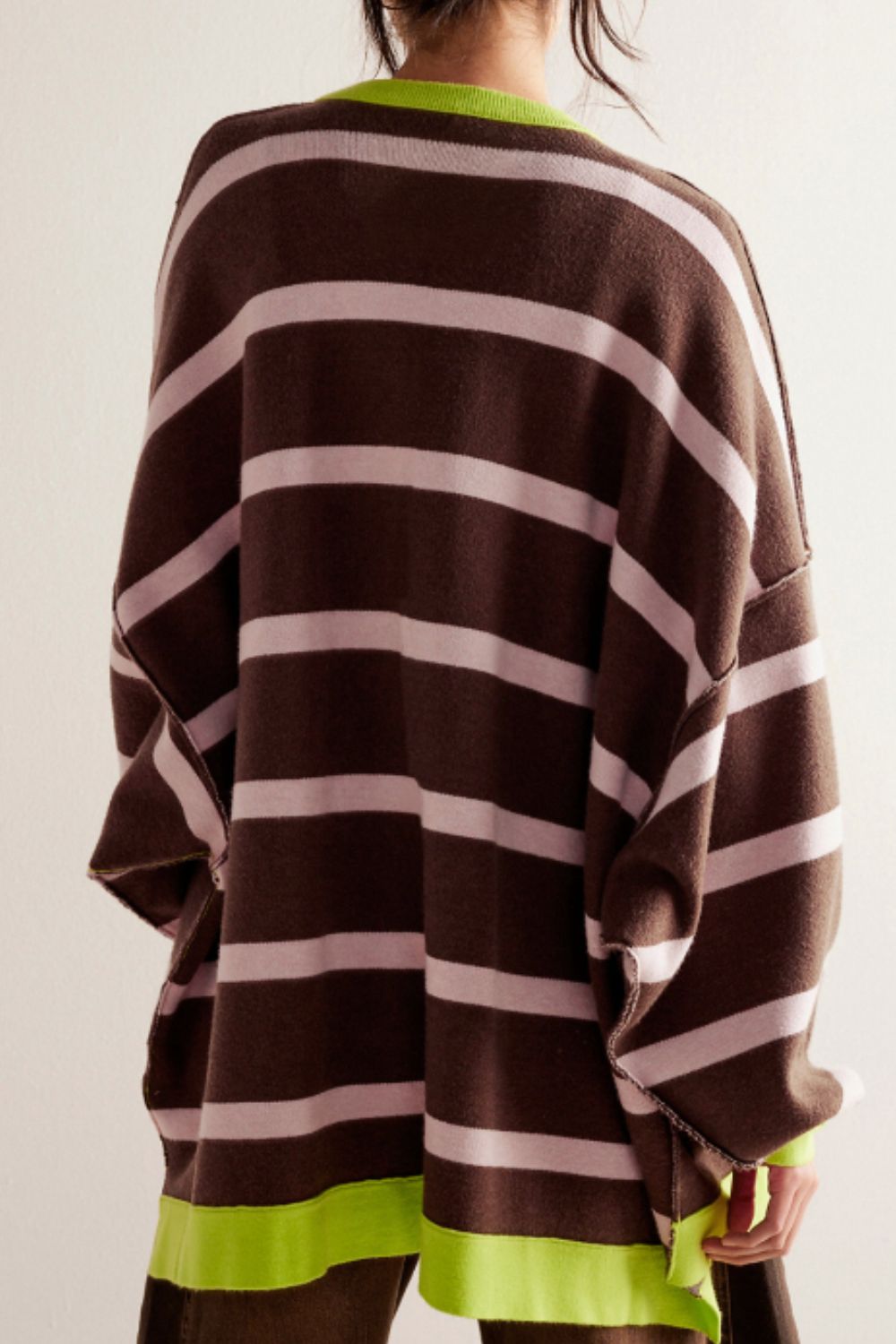 Women Contrast Stripes Button Down Long Sleeve Cardigan