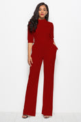 Load image into Gallery viewer, Women Mock Neck Tie-Waist Half Sleeve Jumpsuit
