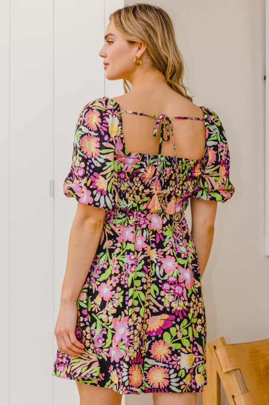 Women Full Size Floral Tie-Back Mini Dress