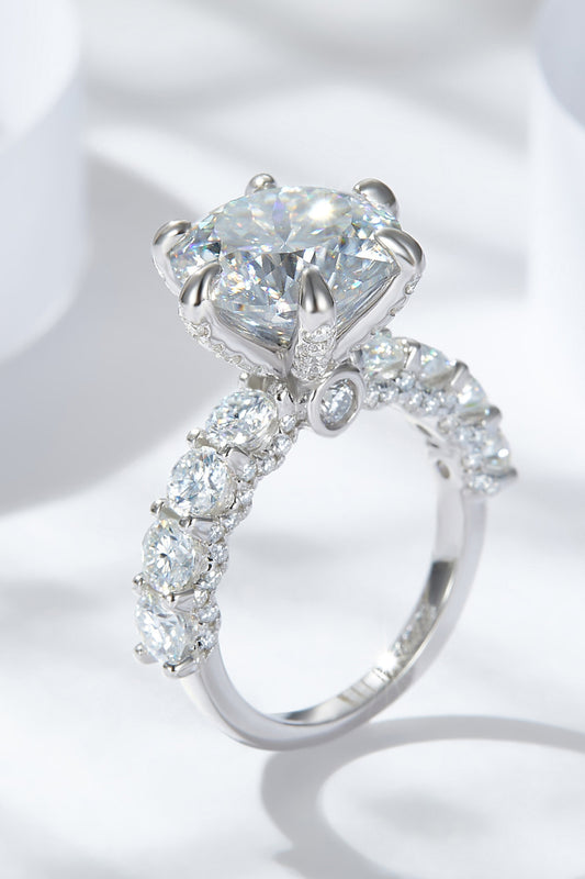 Women 3-Carat Moissanite Platinum-Plated Side Stone Ring