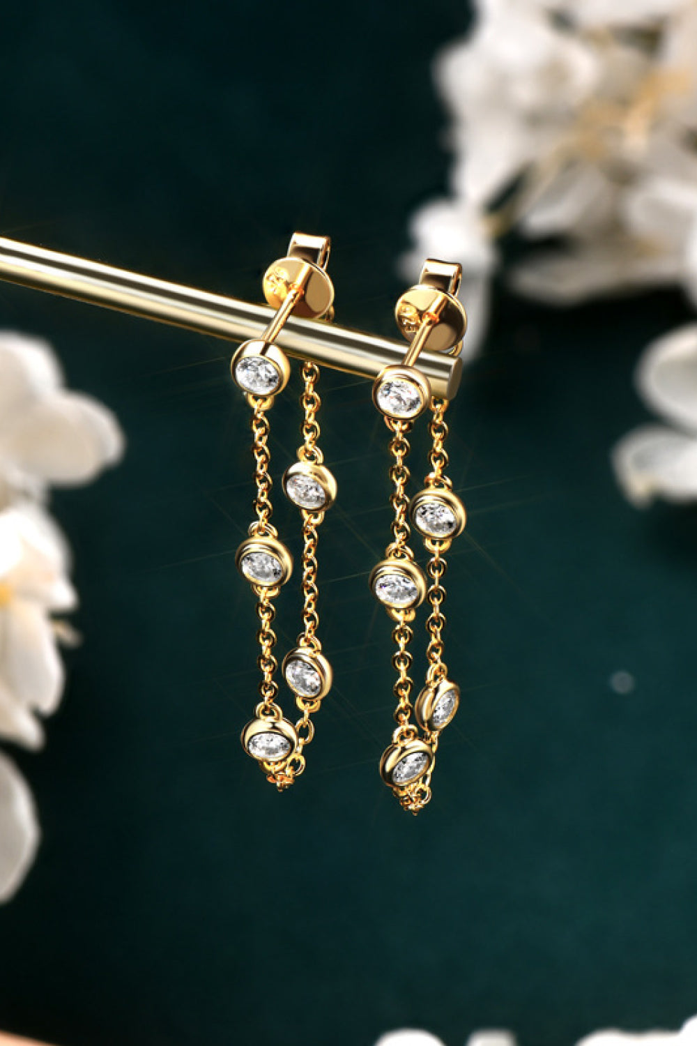 Women 1 Carat Moissanite 925 Sterling Silver Chain Earrings