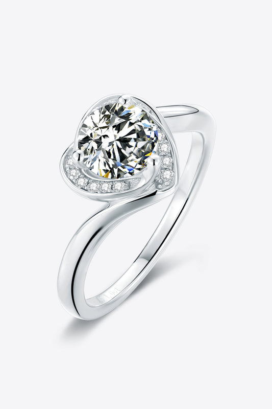 Women 1 Carat Moissanite 925 Sterling Silver Heart Ring