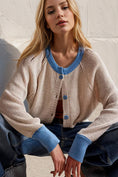 Load image into Gallery viewer, Women Contrast Button Up Long Sleeve Cardigan
