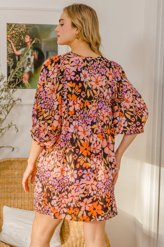 Women Full Size Floral Tied Neck Mini Dress