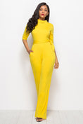 Load image into Gallery viewer, Women Mock Neck Tie-Waist Half Sleeve Jumpsuit
