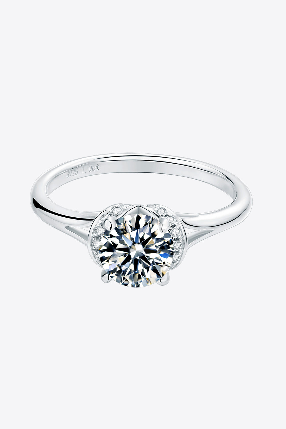 Women 1 Carat Moissanite 925 Sterling Silver Split Shank Ring