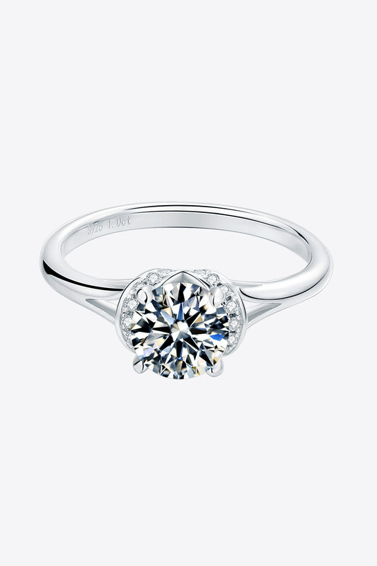 Women 1 Carat Moissanite 925 Sterling Silver Split Shank Ring