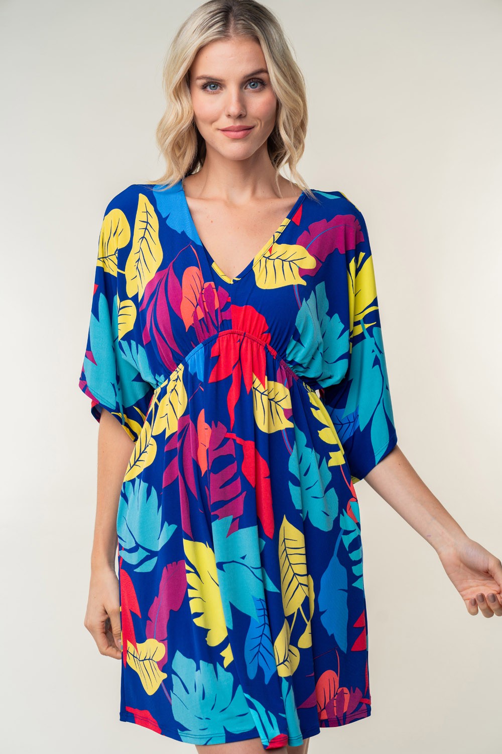 Women Full Size Printed V-Neck Mini Dress