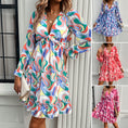 Load image into Gallery viewer, Spring And Summer Vacation Style Printed V-neck Long-sleeve Dress
