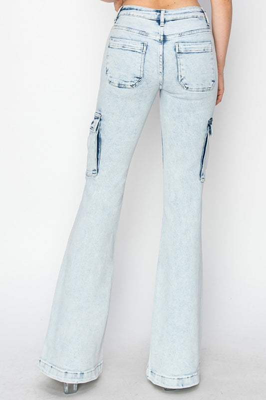 Women Full Size High Rise Cargo Flare Jeans