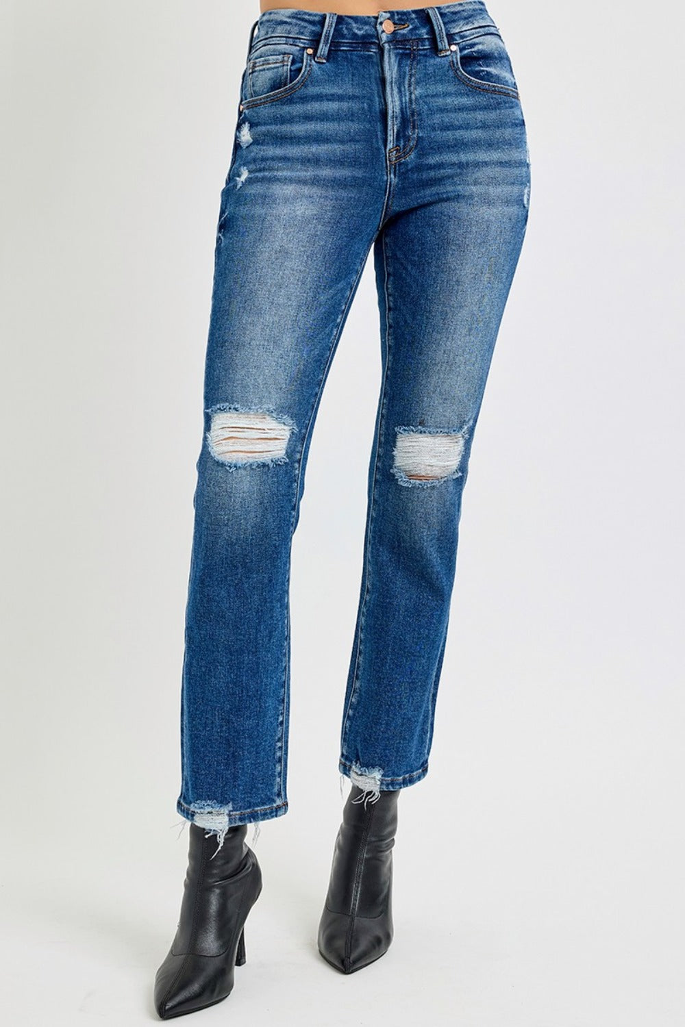 Women Full Size High Rise Distressed Crop Straight Jeans