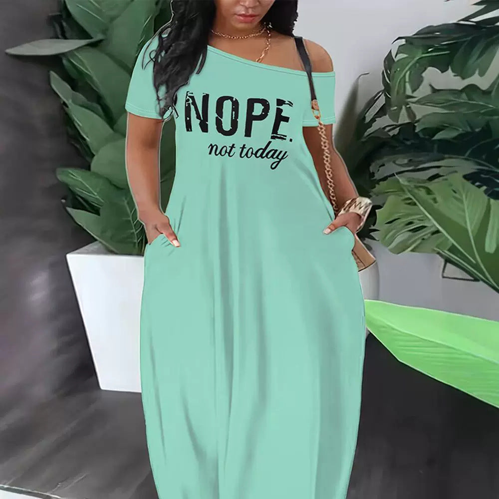 Women Lazy Oblique Shoulder Casual Dress