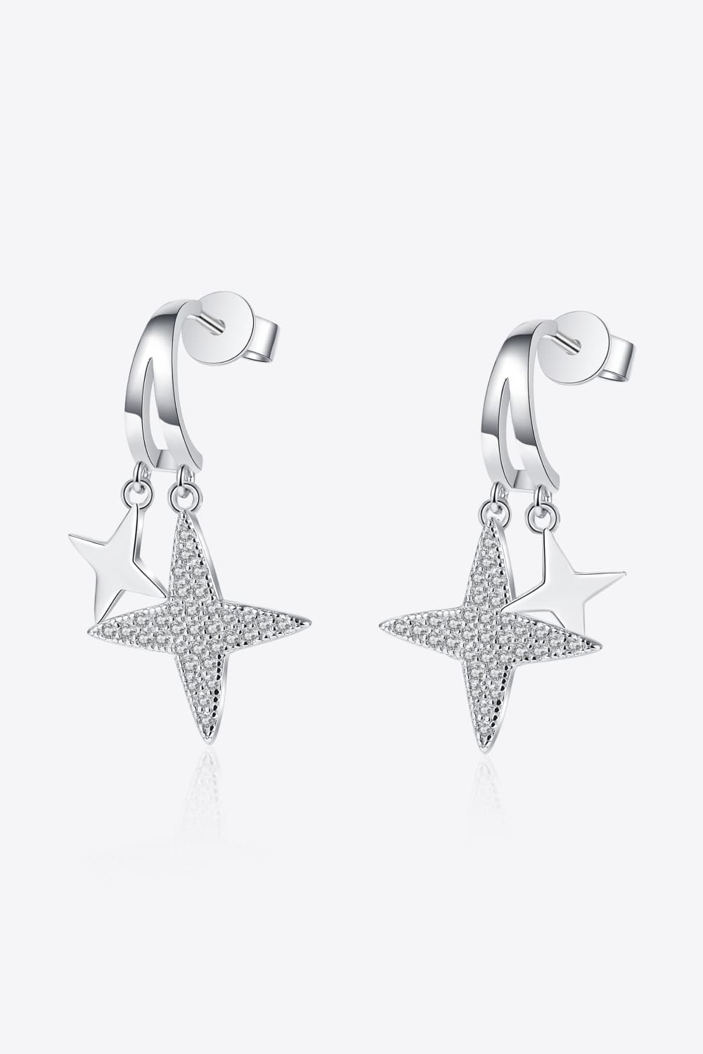 Women Moissanite Star Rhodium-Plated Drop Earrings