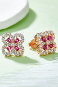Load image into Gallery viewer, Women 925 Sterling Silver Lab-Grown Ruby Flower Shape Stud Earrings
