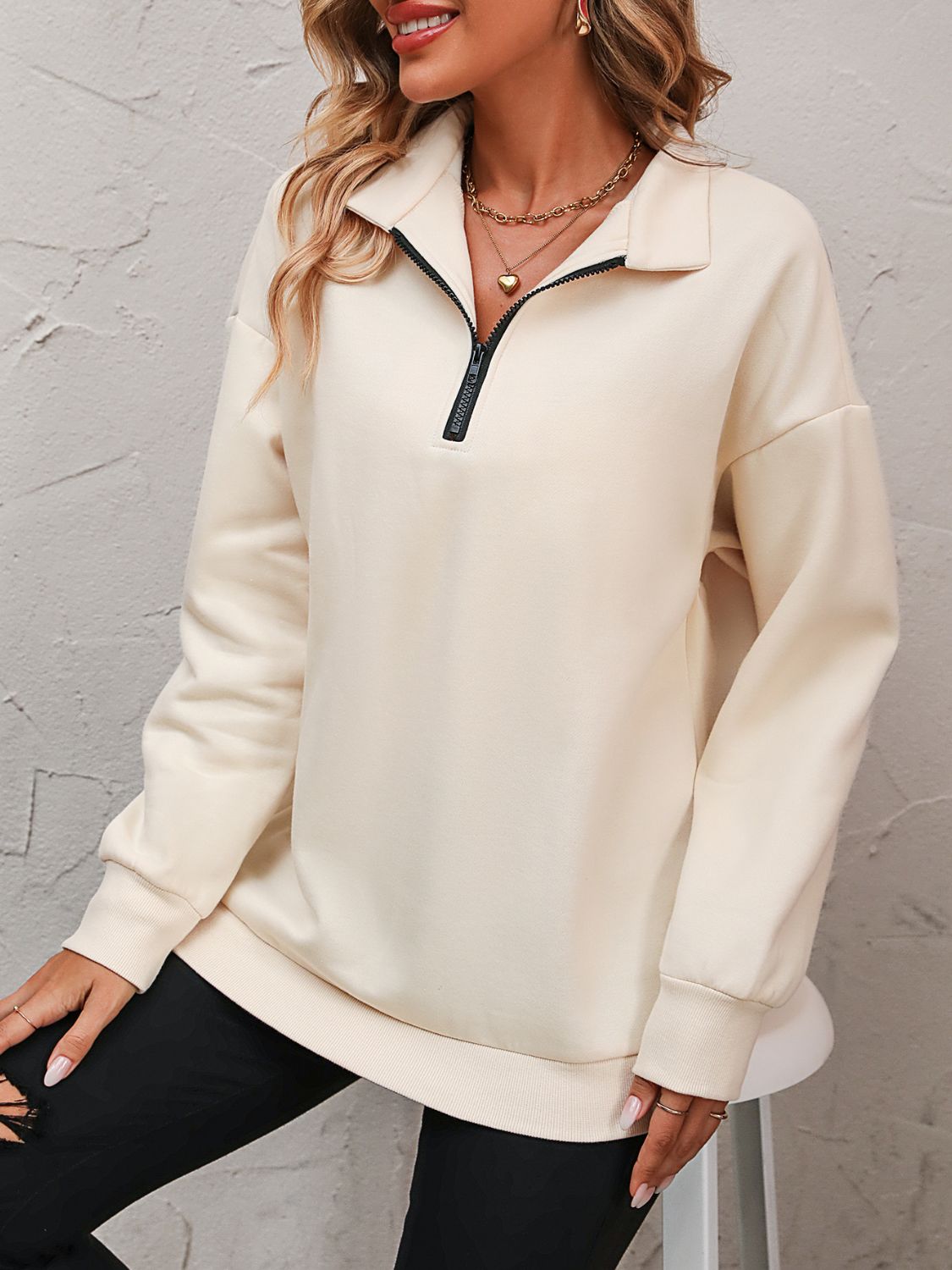 Women Mandy Zip-Up Dropped Shoulder Sweatshirt