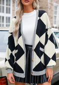 Load image into Gallery viewer, Women Color Block Button Down Long Sleeve Cardigan
