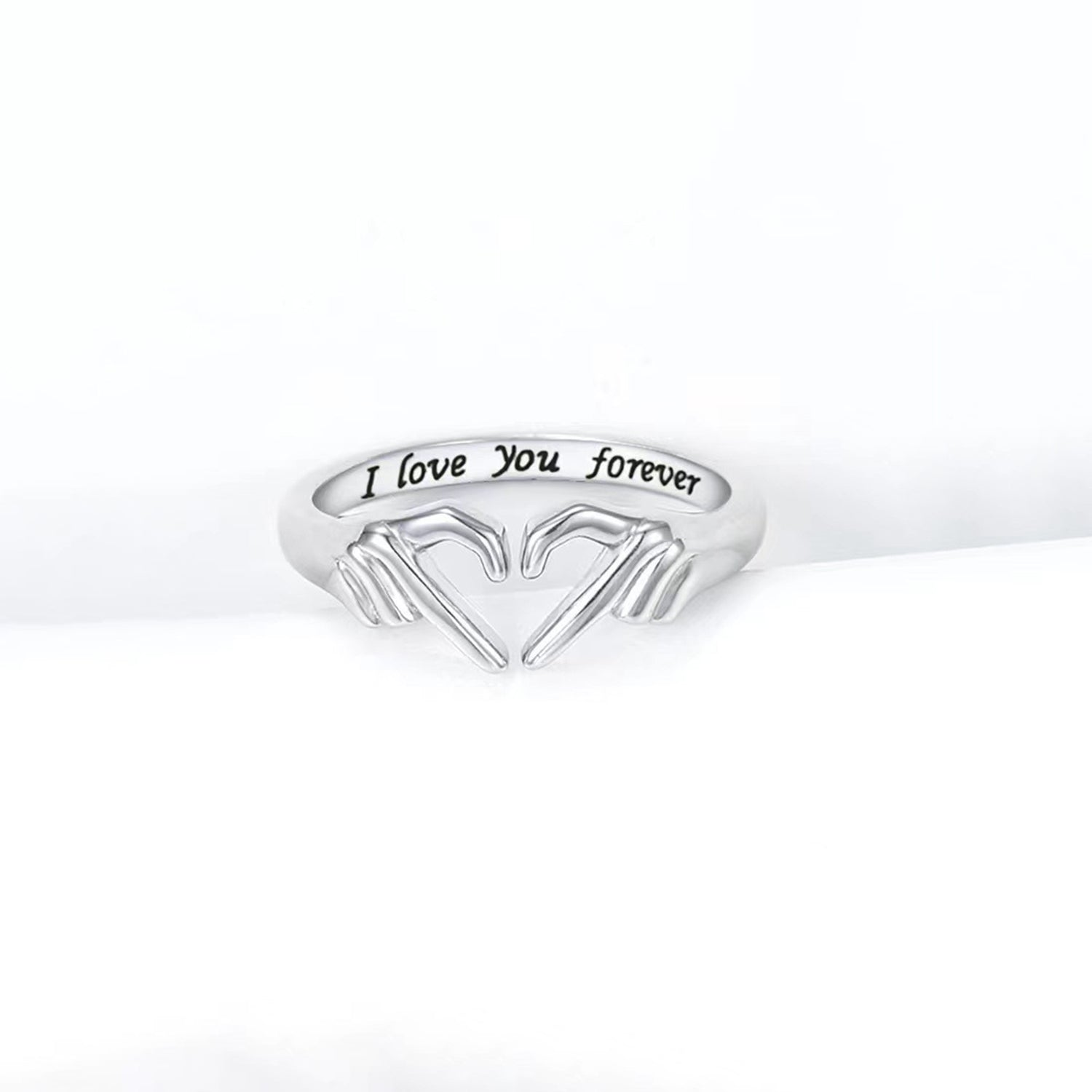Women Hand Heart Shape 925 Sterling Silver Open Ring
