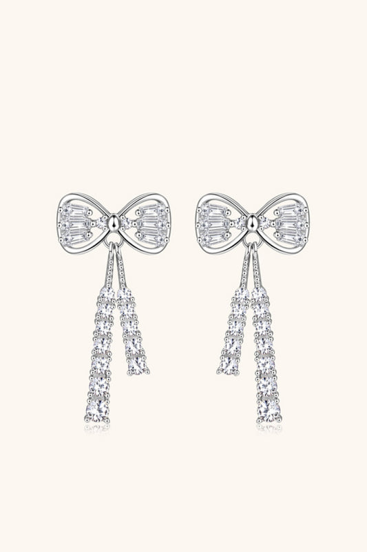 Women 1.12 Carat Moissanite 925 Sterling Silver Bow Earrings