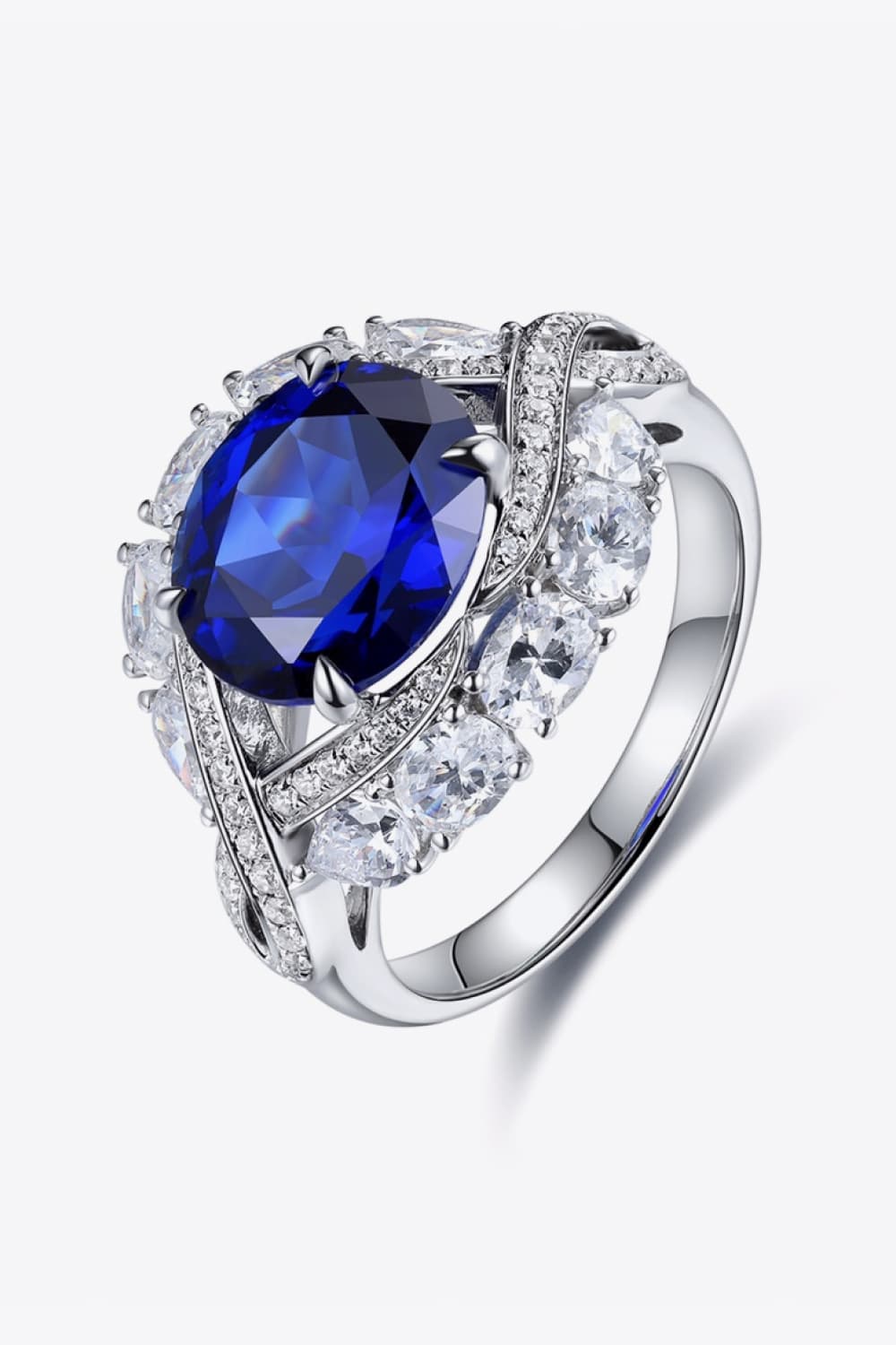 Women 5 Carat Lab-Grown Sapphire Platinum-Plated Ring