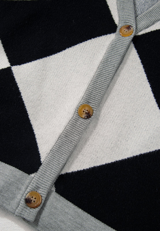 Women Color Block Button Down Long Sleeve Cardigan