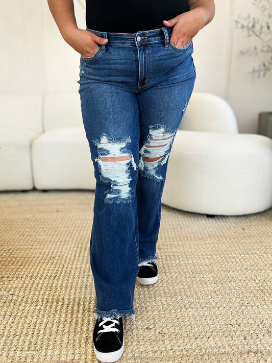 Women Full Size Mid Rise Distressed Raw Hem Jeans