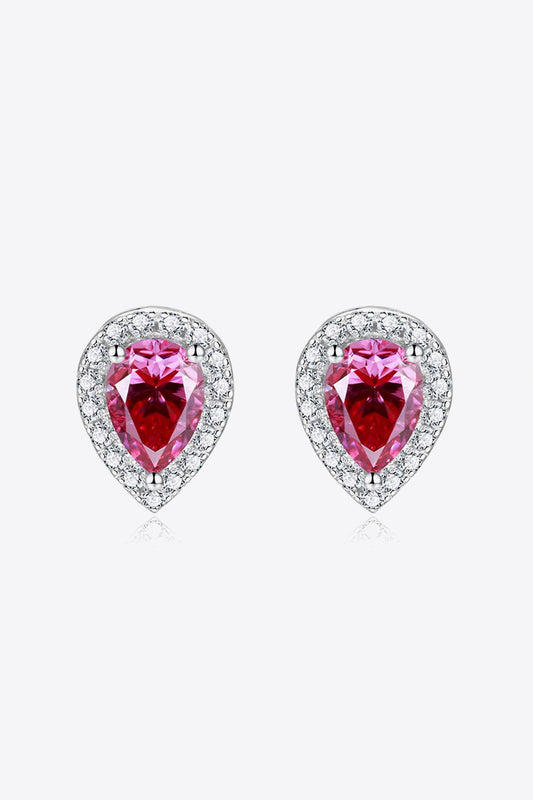 Women 2 Carat Moissanite Teardrop Stud Earrings in Rose