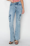 Load image into Gallery viewer, Women Full Size High Rise Cargo Flare Jeans
