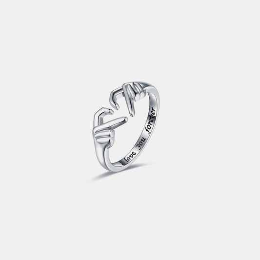 Women Hand Heart Shape 925 Sterling Silver Open Ring
