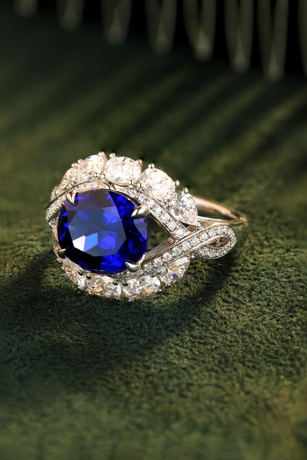 Women 5 Carat Lab-Grown Sapphire Platinum-Plated Ring