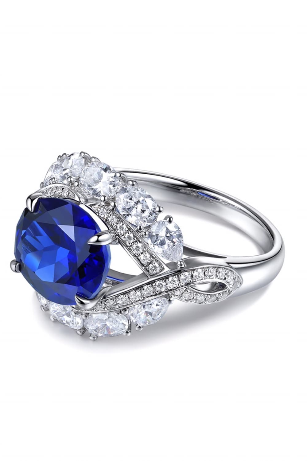 Women 5 Carat Lab-Grown Sapphire Platinum-Plated Ring