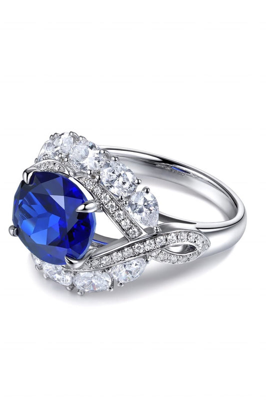 Women 5 Carat Lab-Grown Sapphire Platinum-Plated Ring